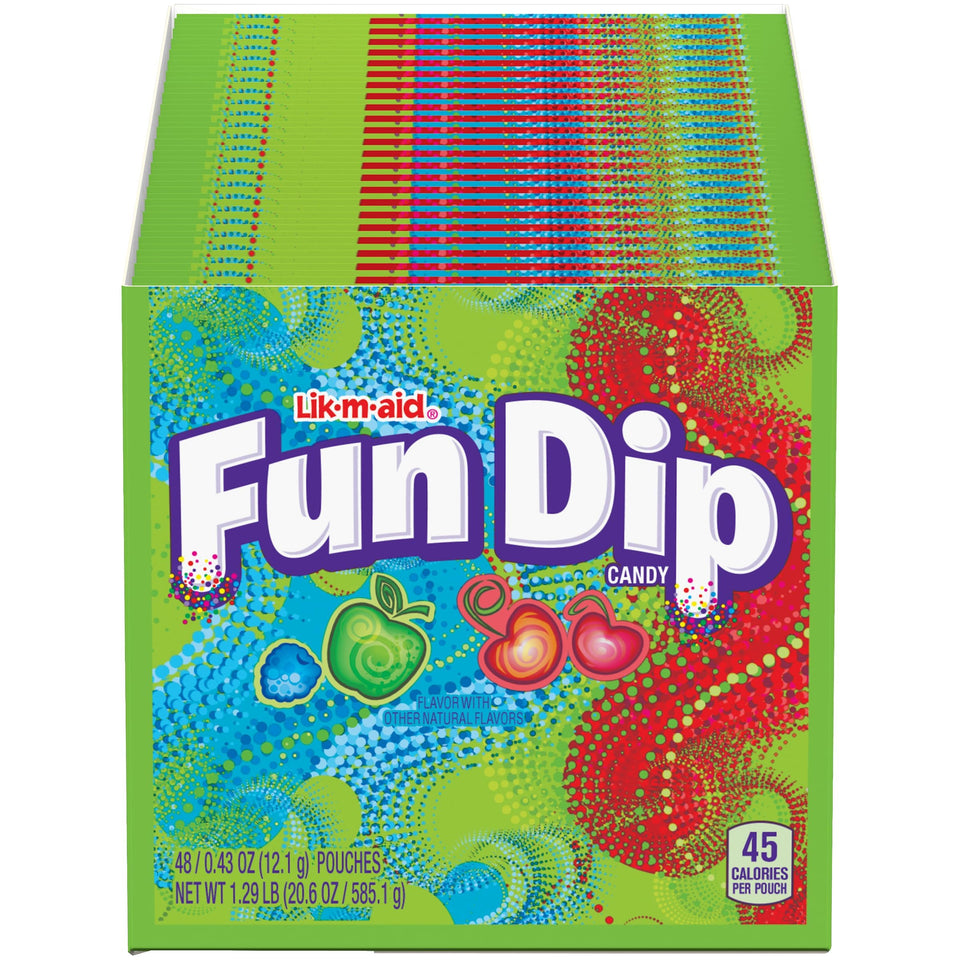 Wonka Fun Dip variety packets in a party pack for sharing and fun.