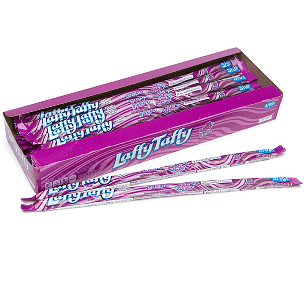 Wonka Laffy Taffy Rope grape box-24; convenient sharing in a single package.