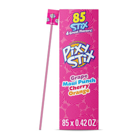 Wonka Pixy Stix 85ct variety pack with colorful powder for quick, fruity snacking.