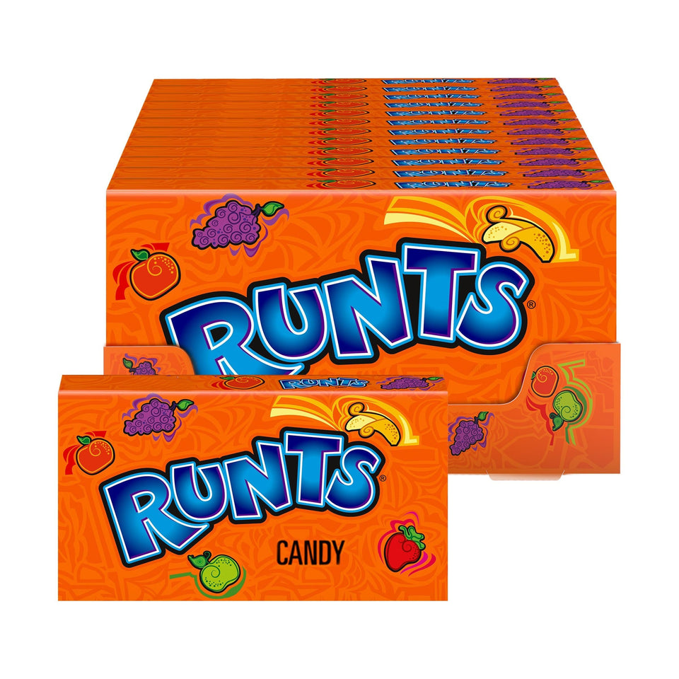 Wonka Runts bursting fruity flavors in a colorful bite-sized snack for on-the-go enjoyment.
