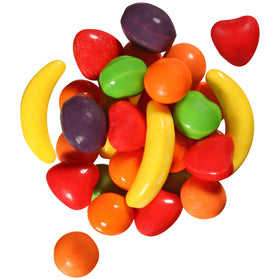 Wonka Runts packaging back, convenient bulk 1 lb bag for sharing.