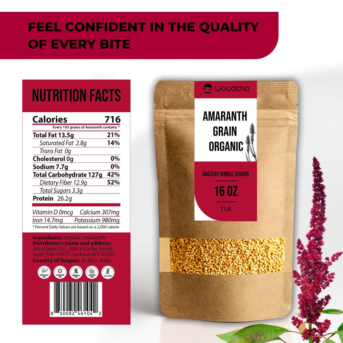 WOODCHA Organic Amaranth Grain porridge bowl showing creamy texture