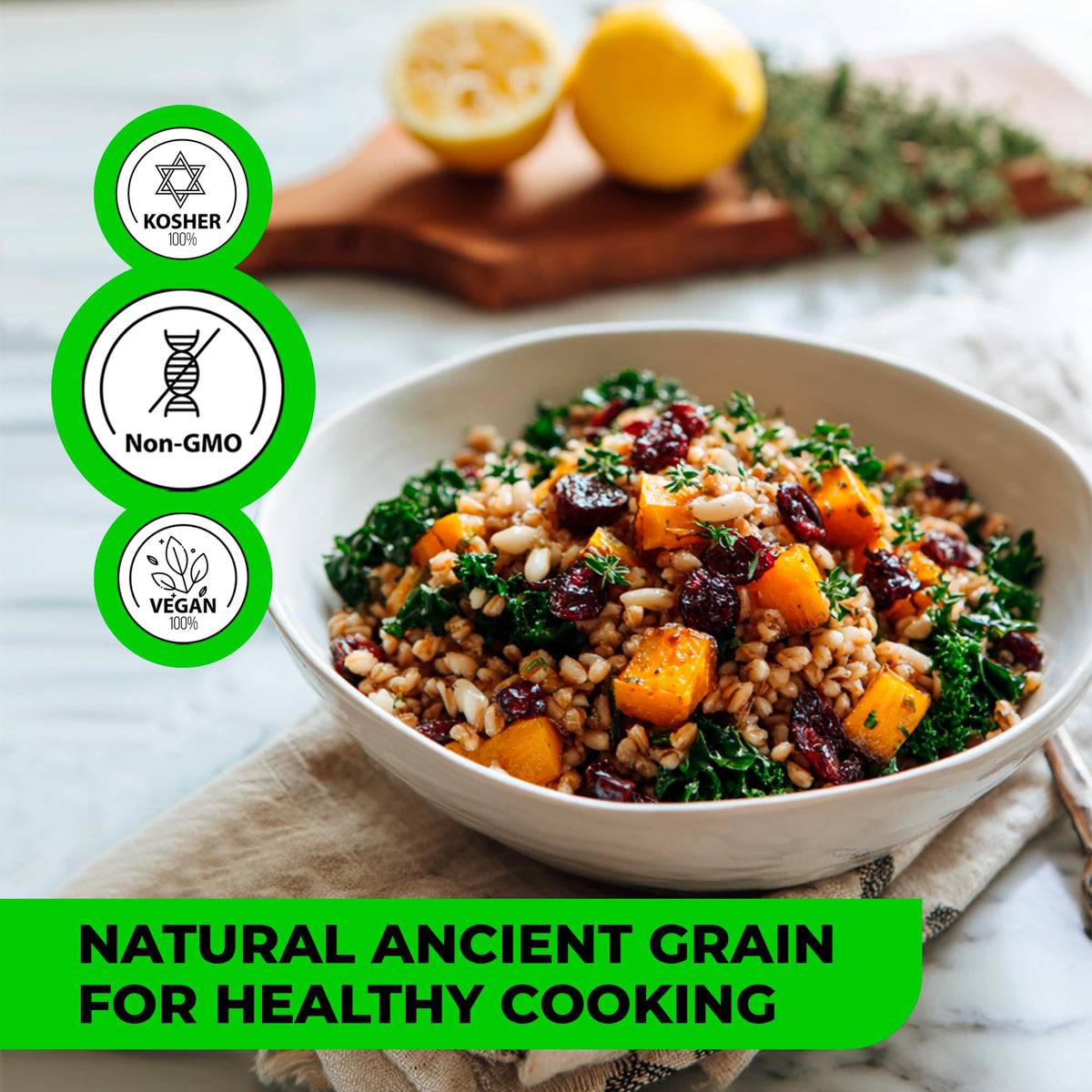 Woodcha barley soup bowl highlights hearty texture and nutrition.