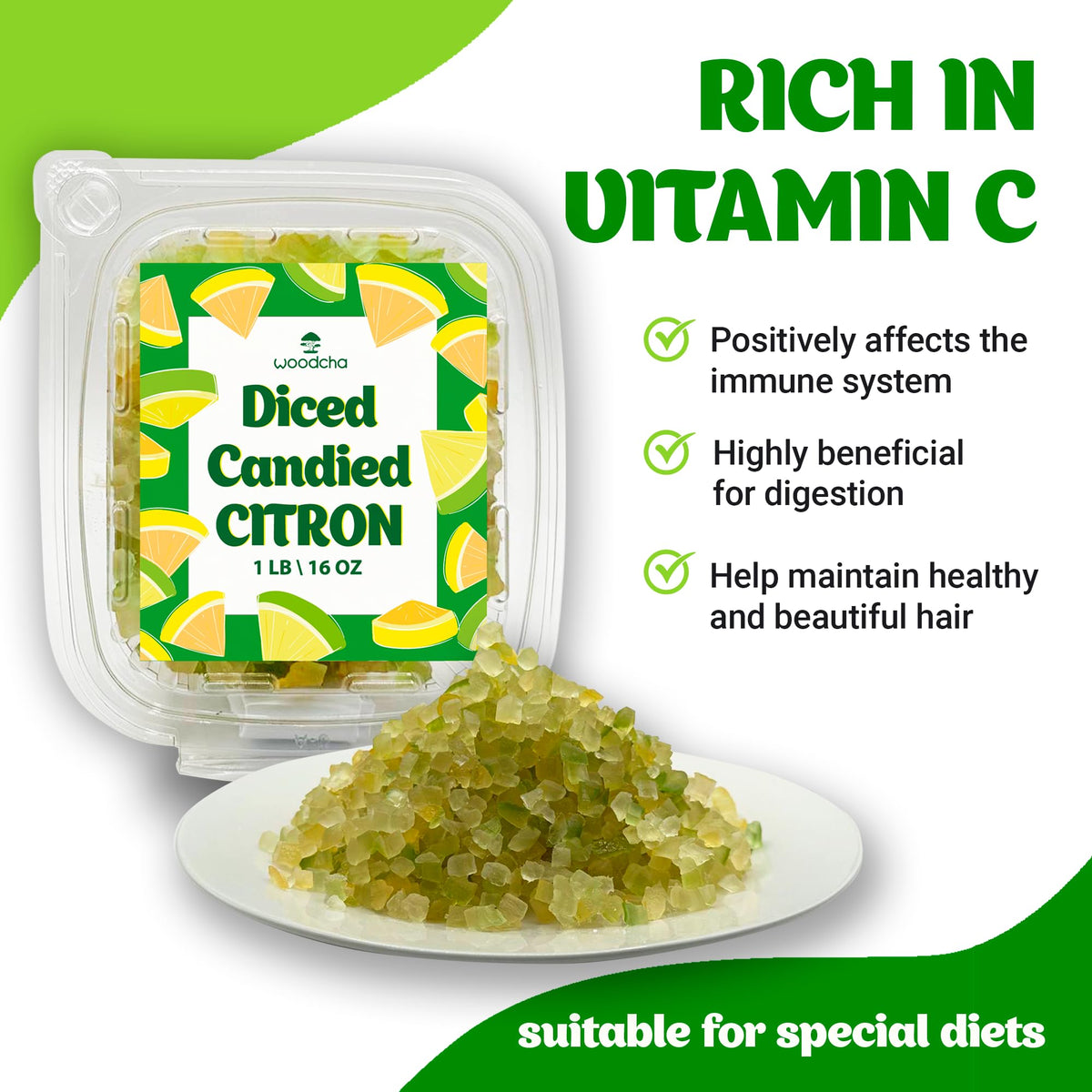 WOODCHA fruitcake ingredient shot features premium candied fruit quality