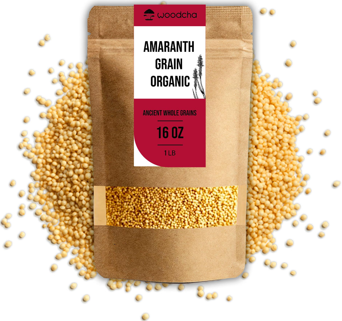 WOODCHA Organic Amaranth Grain 16oz bag ready for gluten-free cooking