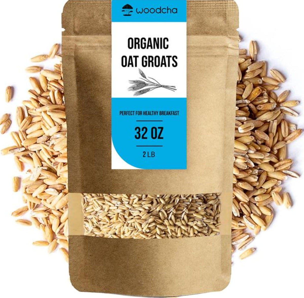 WOODCHA Organic Oat Groats 2 lb package ready for batch cooking and meal prep