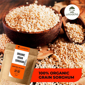 WOODCHA sorghum raw grains close-up showing texture and quality