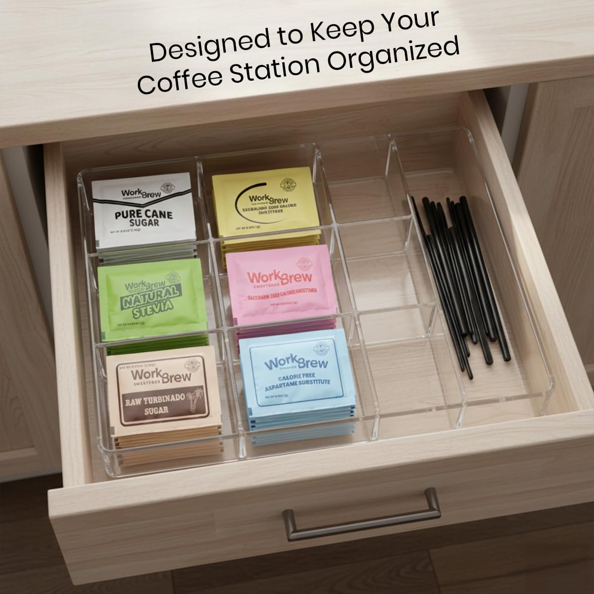 WorkBrew cane sugar packets offer classic flavor for hot drinks.