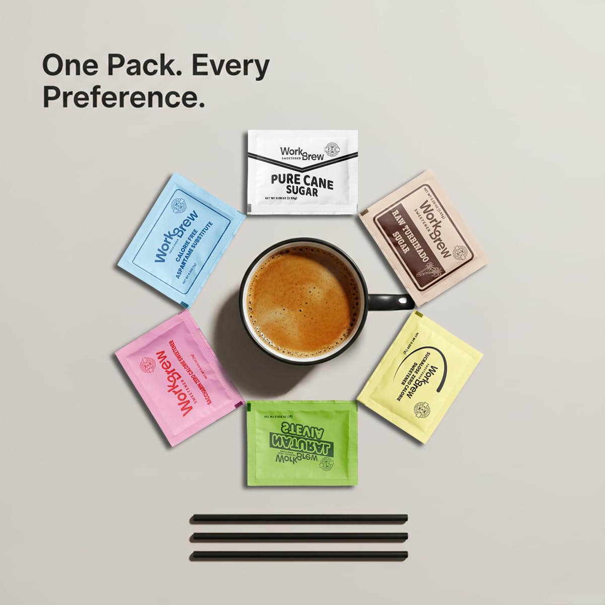 WorkBrew raw turbinado sugar packets add natural caramel notes to beverages.