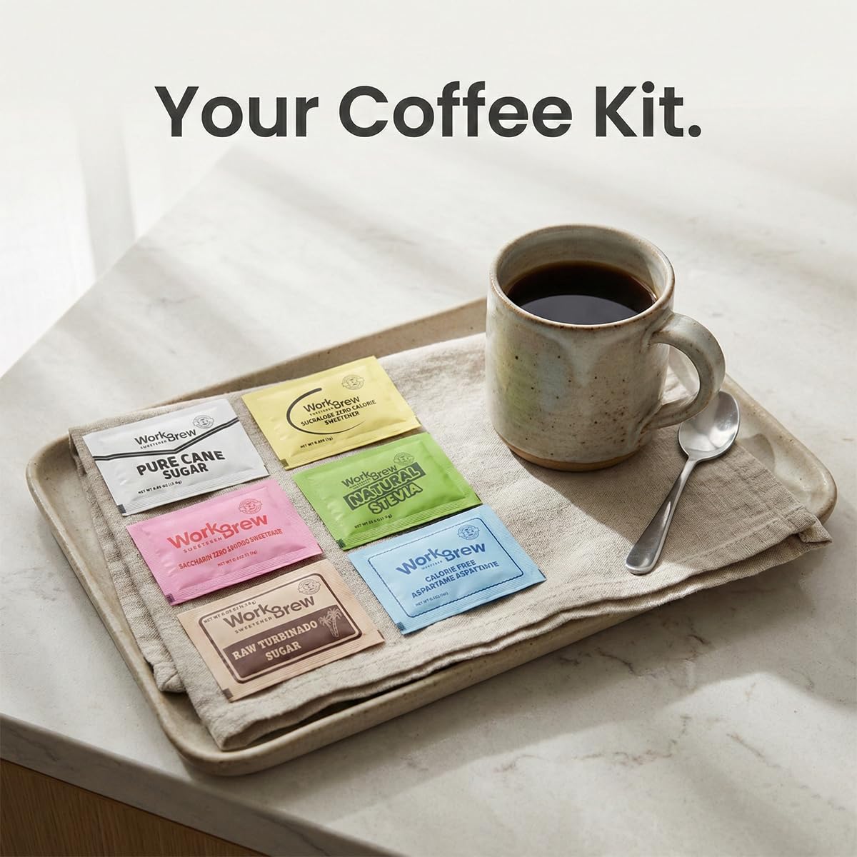 WorkBrew saccharin packets offer convenient sweetening options for gatherings.