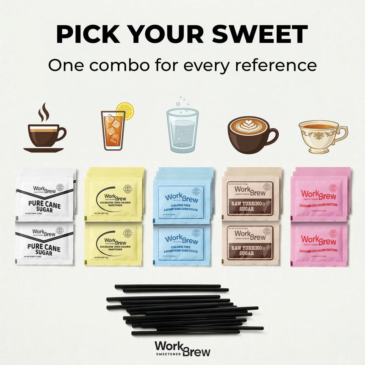 WorkBrew stirrers accompany packets for easy mixing