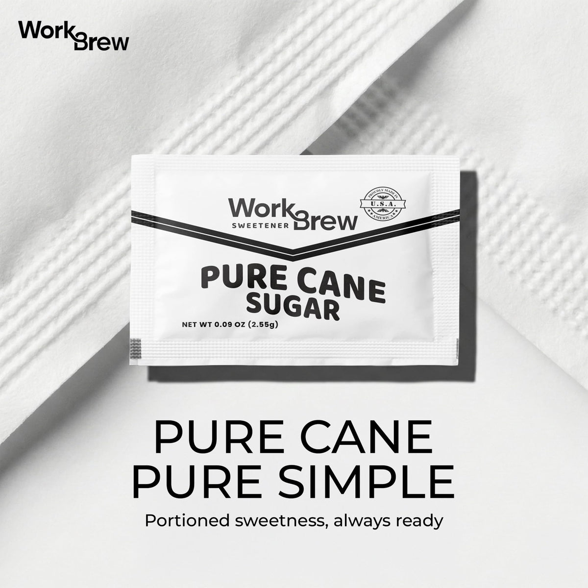 WorkBrew sugar packets neatly stored in a drawer organizer for easy access.