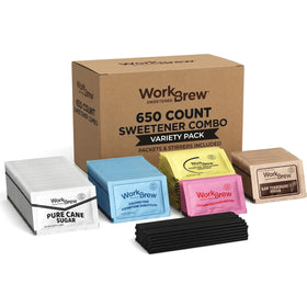 WorkBrew cane sugar packets in a tidy office beverage tray