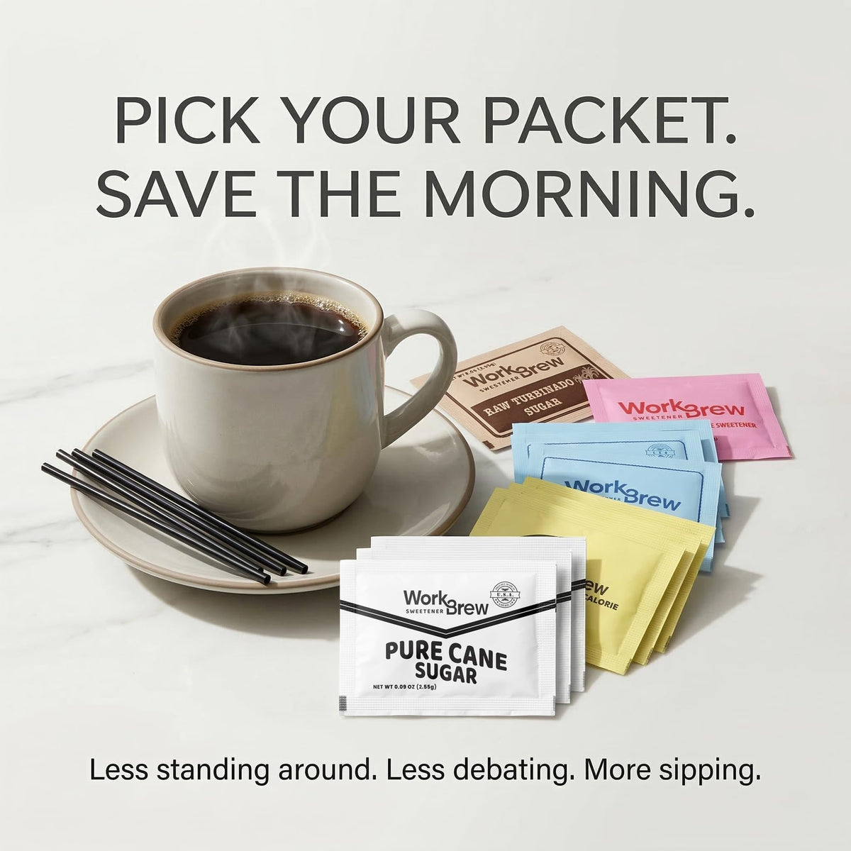 WorkBrew raw turbinado sugar packets add natural flavor notes