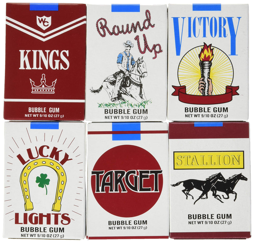 World Bubble Gum Cigarettes display box with nostalgic packaging for party favors.