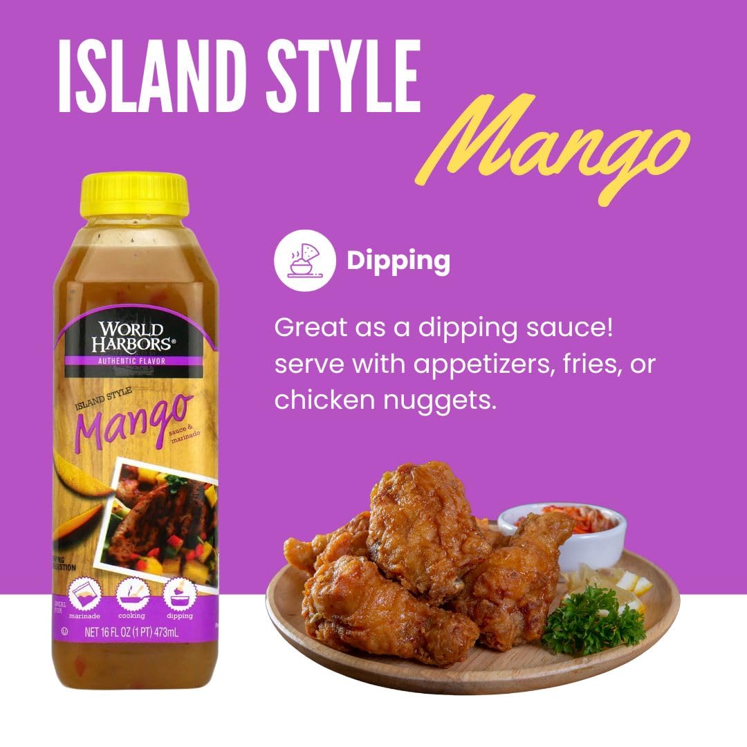 World Harbors Island Mango Sauce & Marinade in a skillet enhances stir-fries and veggies.