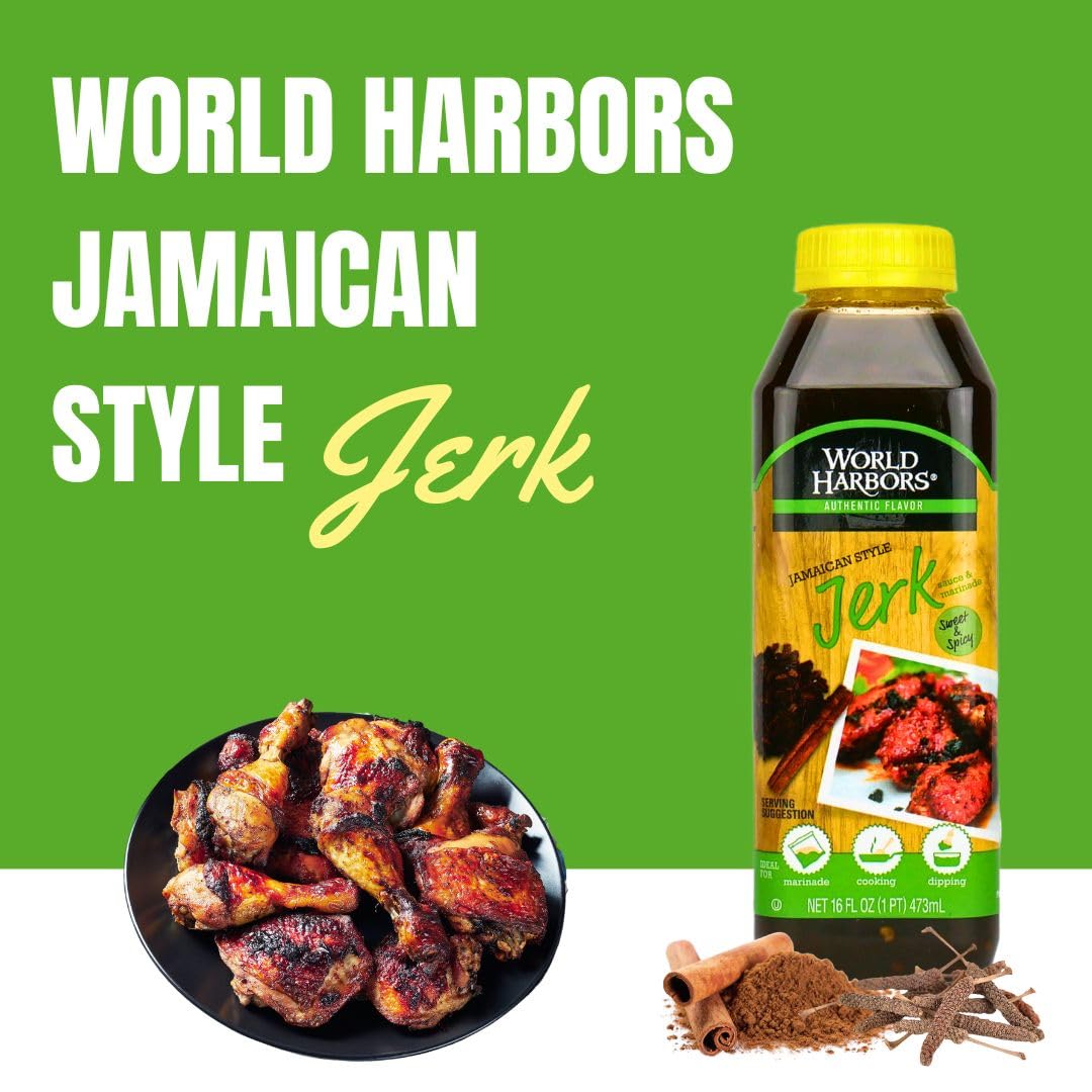 World Harbors Jamaican Jerk on grill with char marks and smoke.