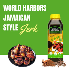 World Harbors Jamaican Jerk on grill with char marks and smoke.