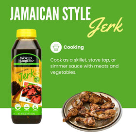 World Harbors Jerk Sauce jar close-up showing vibrant spices.