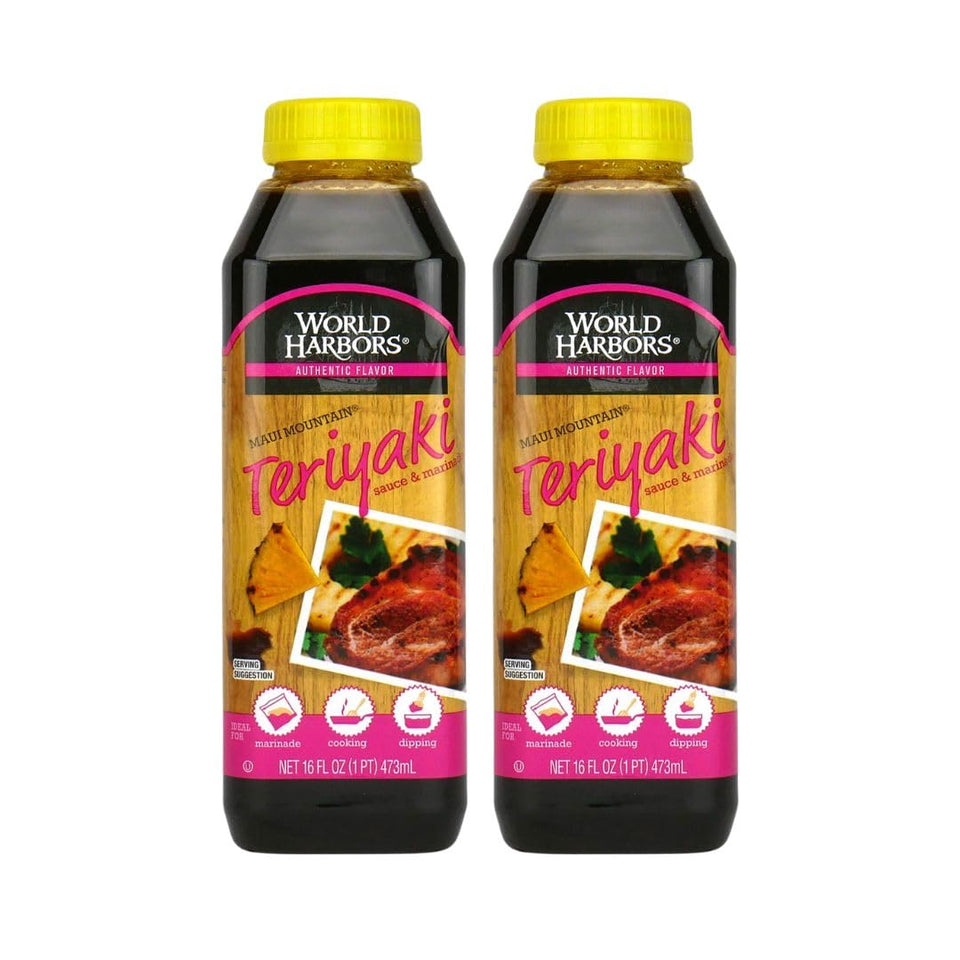 World Harbors Maui Mountain Teriyaki bottle pours for a savory glaze