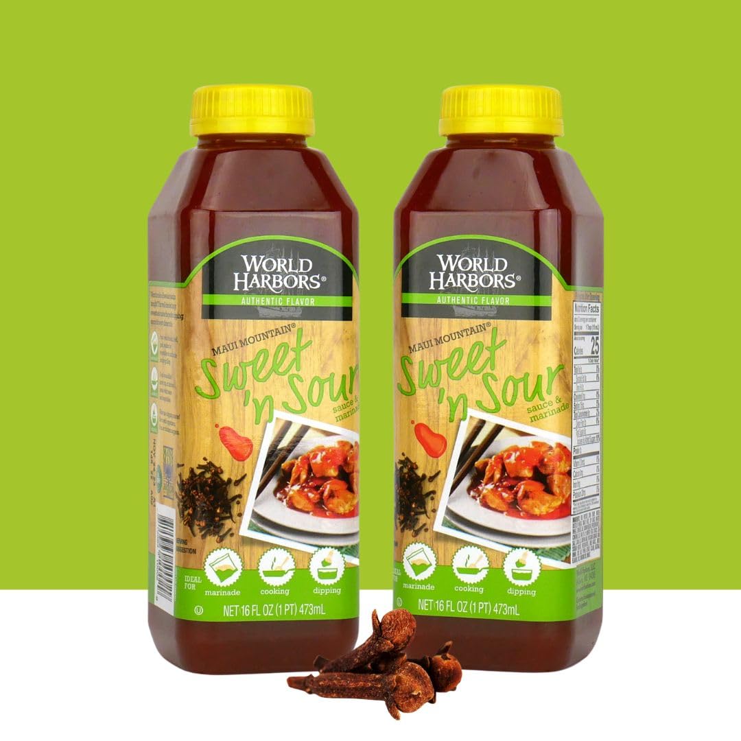 World Harbors Maui Sweet and Sour Sauce bottle side angle for versatile cooking use