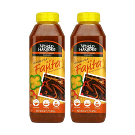 World Harbors Mexican Style Fajita Marinade bottle close-up enhances grilling flavor