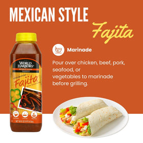 World Harbors fajita marinade on grill scene with sizzling meats