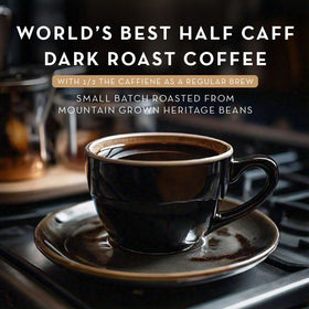Close-up of World's Best Half Caff pods showing single-serve convenience and aroma.