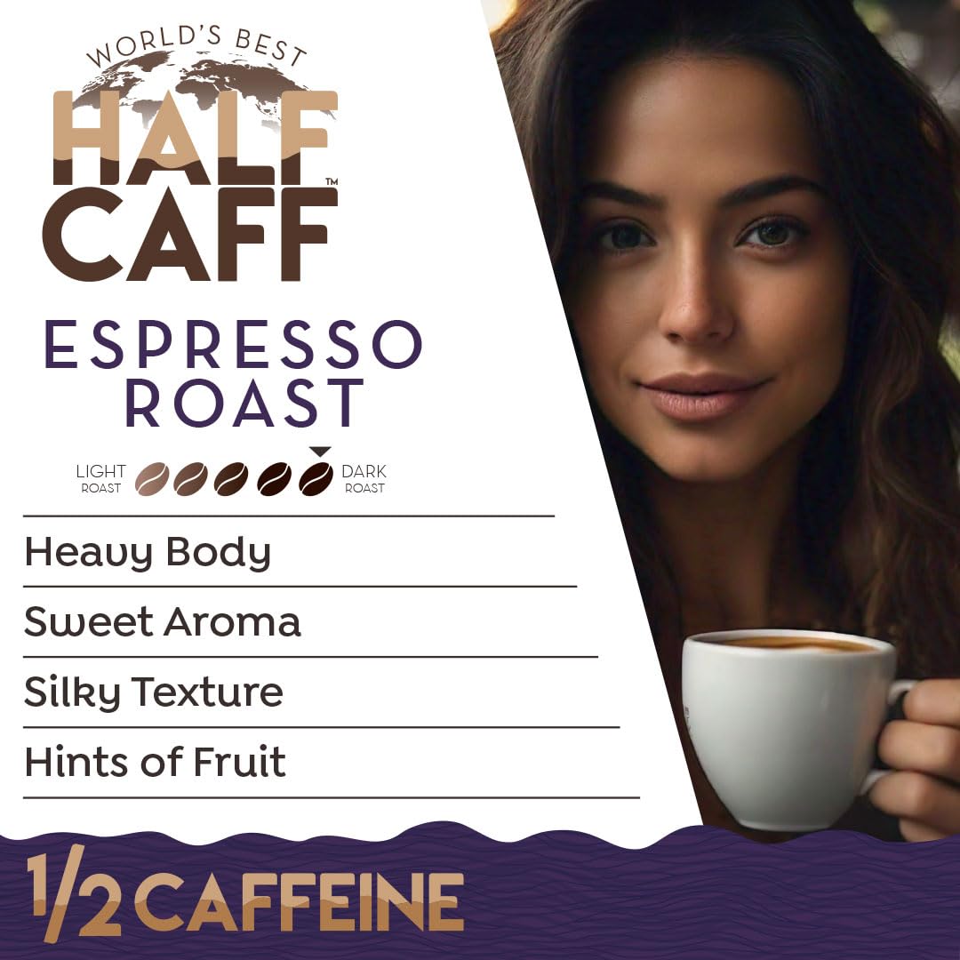 Close-up of World's Best Half Caff Arabica beans for premium quality