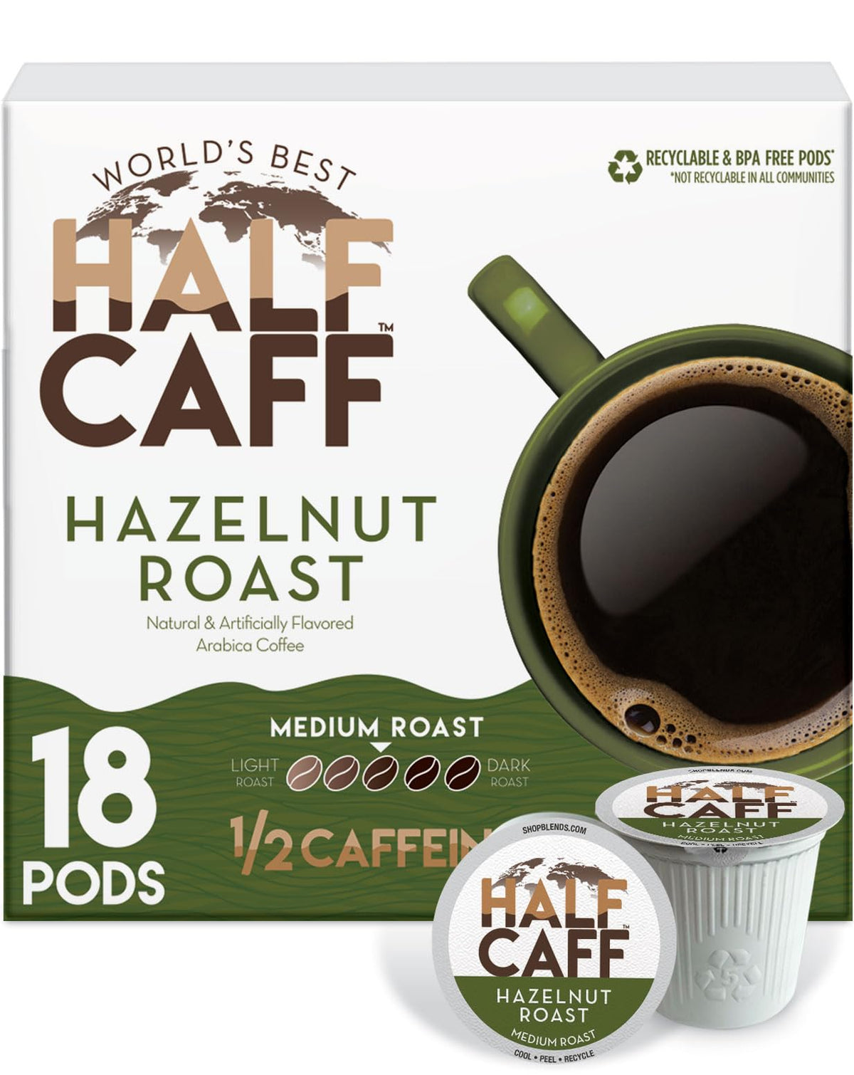World's Best Half Caff Hazelnut pods aroma enhances morning rituals