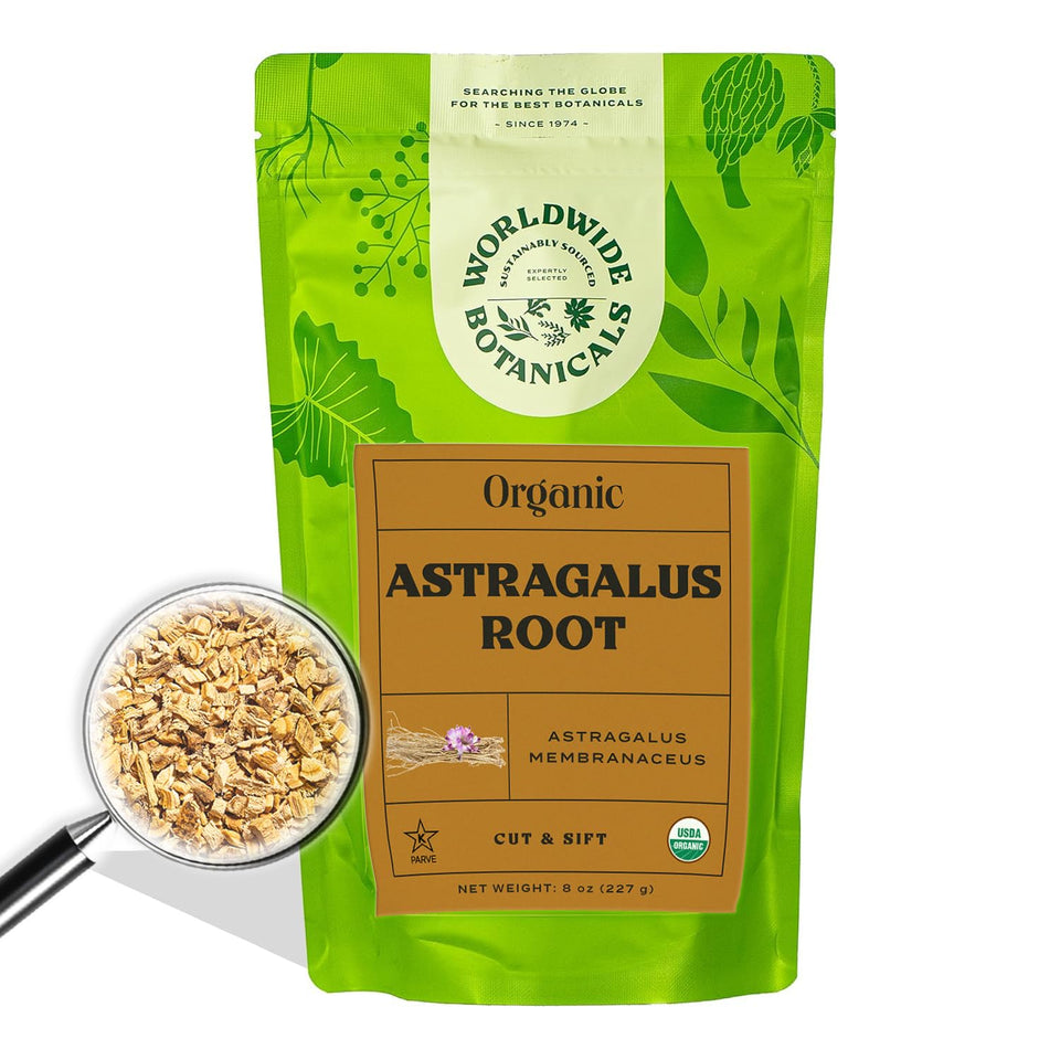 Worldwide Botanicals astragalus root cut and sift ready for nourishing infusions.