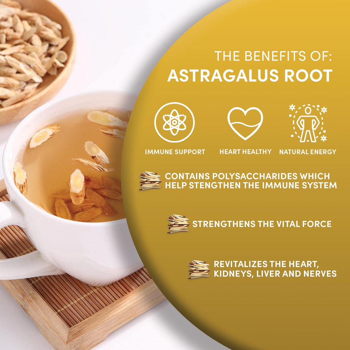 Worldwide Botanicals astragalus root dried bundle ideal for simmering soups and broths.