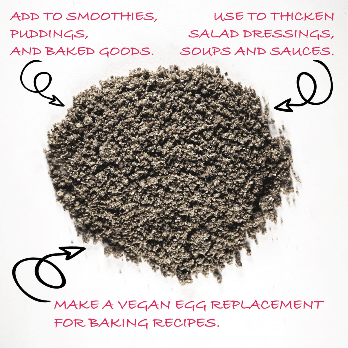Worldwide Botanicals chia seeds ground texture bowl closeup highlights protein and omega.