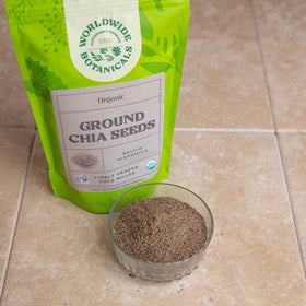 Worldwide Botanicals chia seeds boost protein and antioxidants for daily meals.