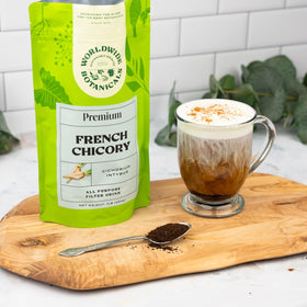 Worldwide Botanicals chicory root scoop highlighting prebiotic soluble fiber option