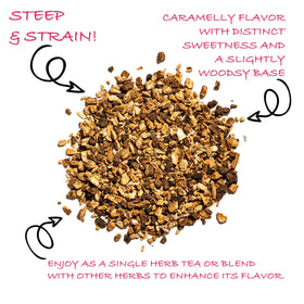 Worldwide Botanicals dried burdock roots ready for tea or infusion.