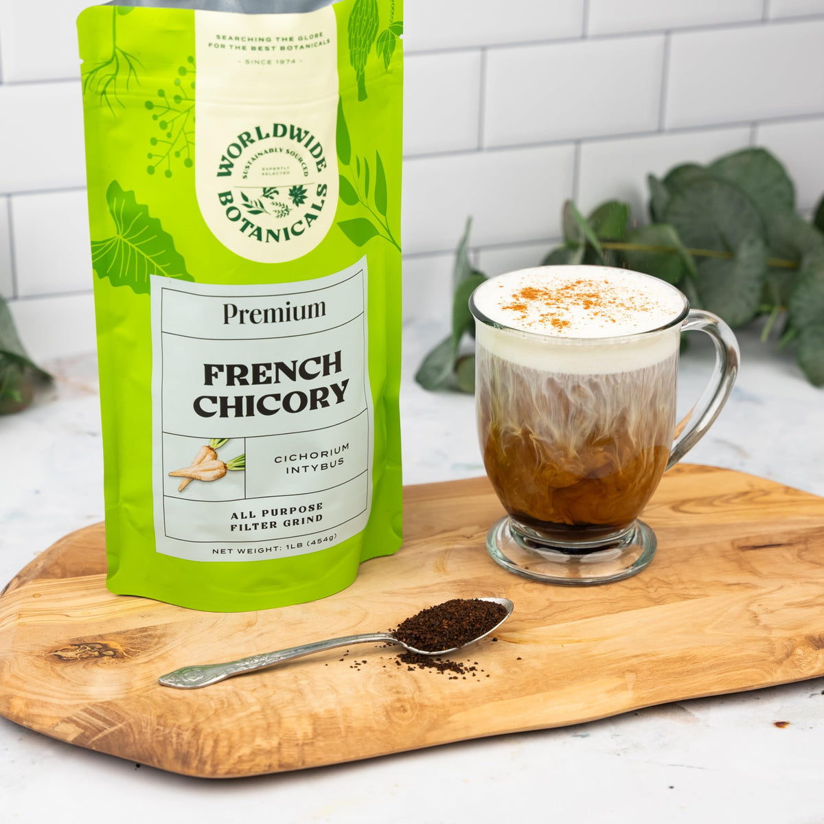 Worldwide Botanicals small family roastery roasts chicory for aroma.