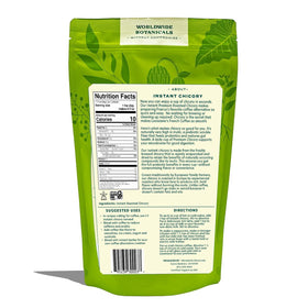 Worldwide Botanicals Instant Chicory cup with coffee demonstrates easy blending for lower acidity.