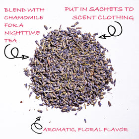 Worldwide Botanicals lavender-tea-blend adding delicate floral flavor and aroma.