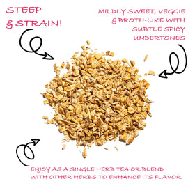 Worldwide Botanicals Organic astragalus root tea highlighting mild flavor and natural origin.