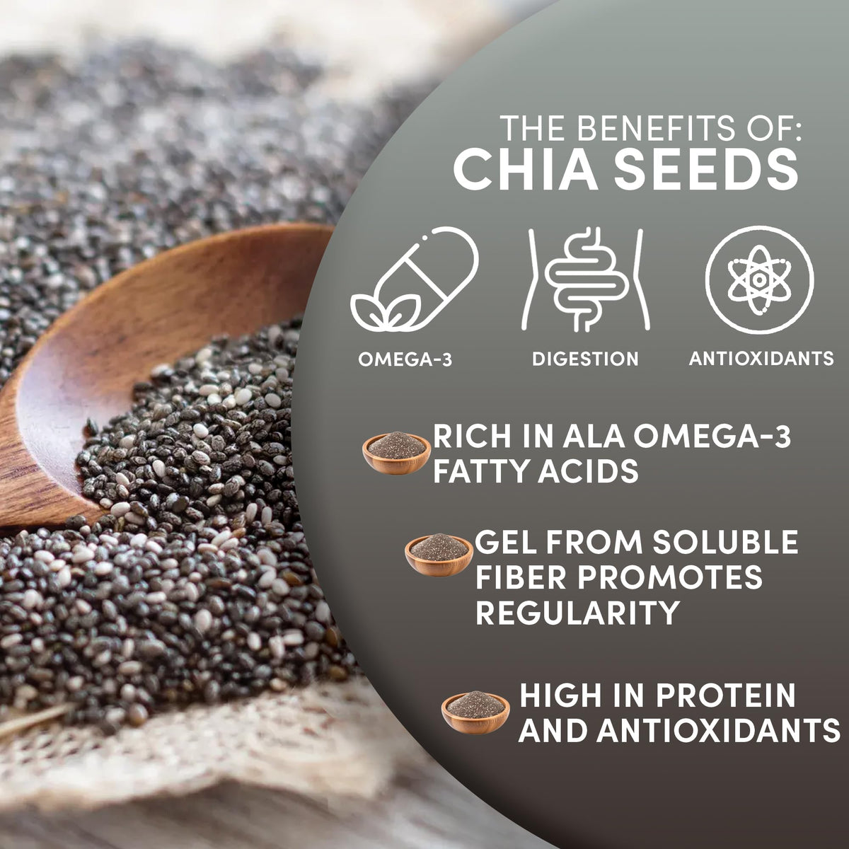 Worldwide Botanicals organic chia seeds packaging label emphasizes organic and non-GMO.