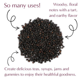 Worldwide Botanicals organic dried elderberries tea brew for fragrant herbal infusions.