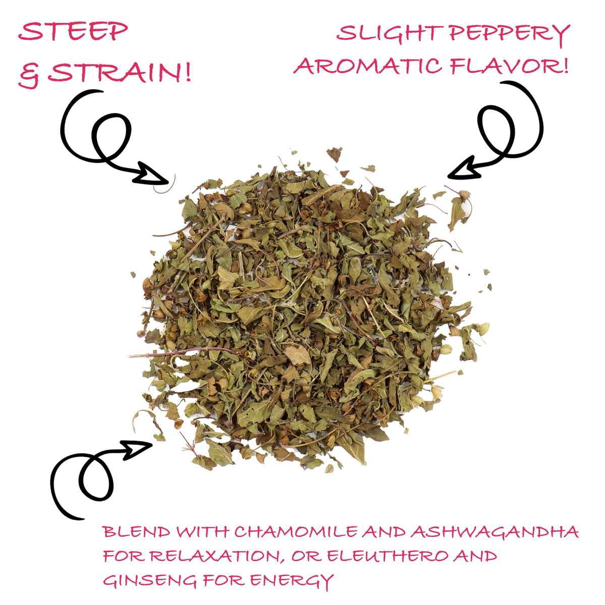 Worldwide Botanicals Krishna Tulsi loose leaf in infuser for easy steeping.