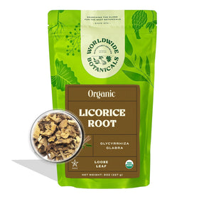 Worldwide Botanicals organic licorice root 8oz pack for tea preparation