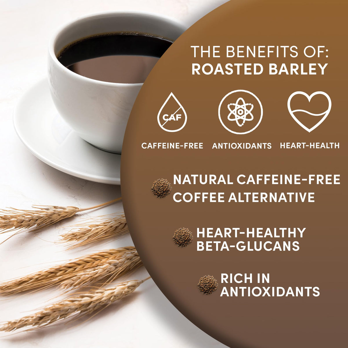 Worldwide Botanicals Orzo Barley steaming mug, easy to blend with coffee to cut acidity.