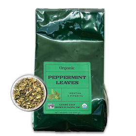 Worldwide Botanicals peppermint leaves in resealable pouch for lasting freshness