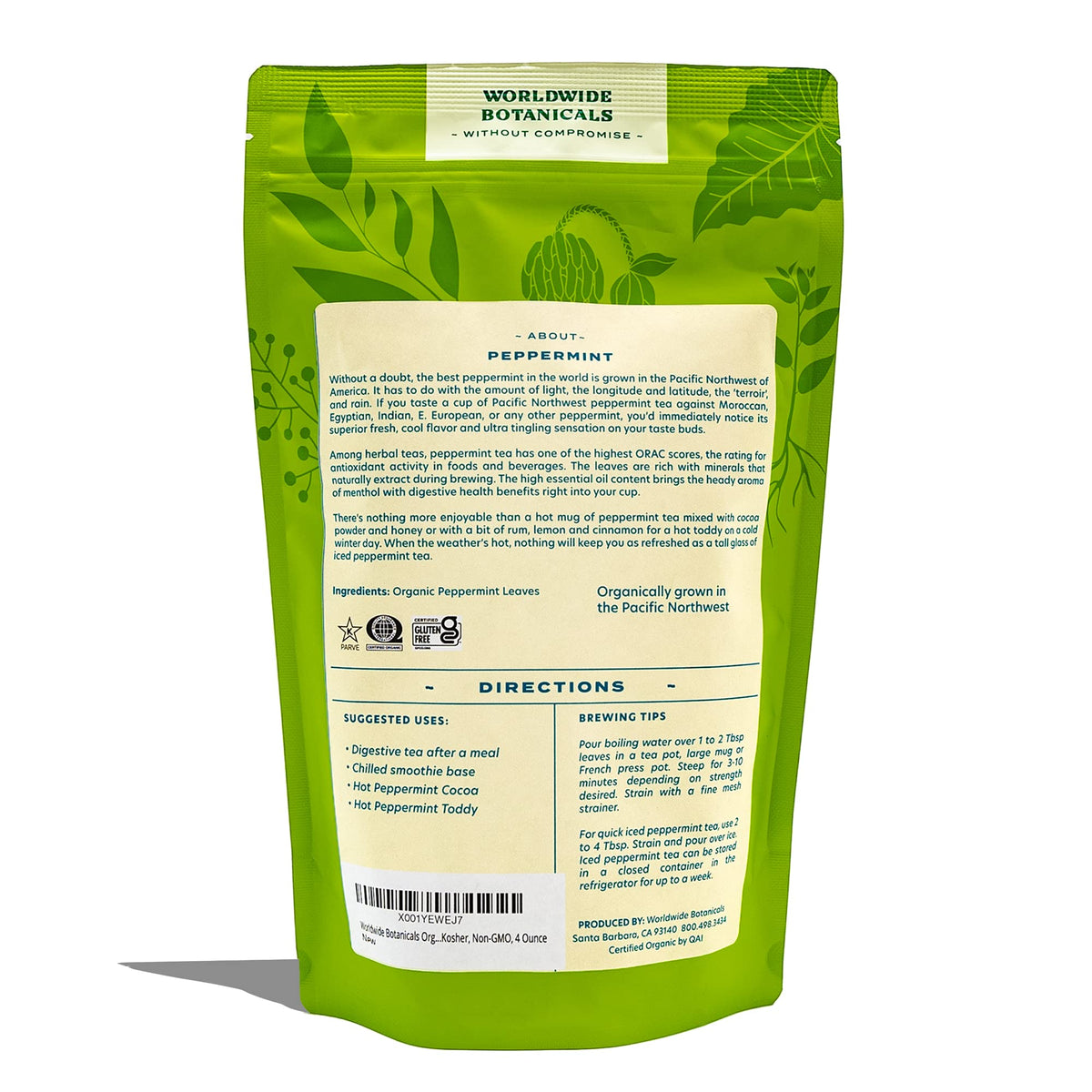 Worldwide Botanicals peppermint loose leaf close-up highlighting rich essential oils