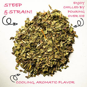Worldwide Botanicals peppermint tea brewing cup with inviting steam