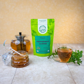 Worldwide Botanicals peppermint tea resealable pouch preserves freshness