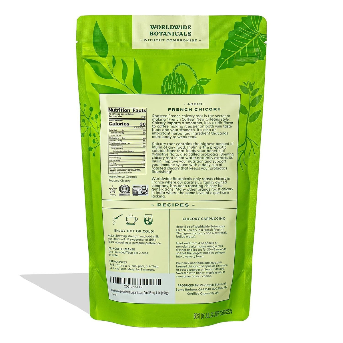 Roasted chicory ground texture ideal for brewing rich beverages.